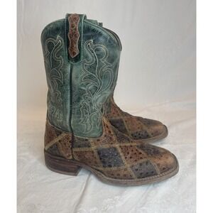 Anderson Bean Boot Company Kids Cowboy Boots Size 13 Blue Leather Patchwork 1075